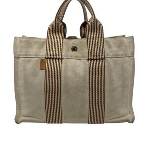 Authentic Hermes Fourre Tout  PM Handbag, Beige color canvas